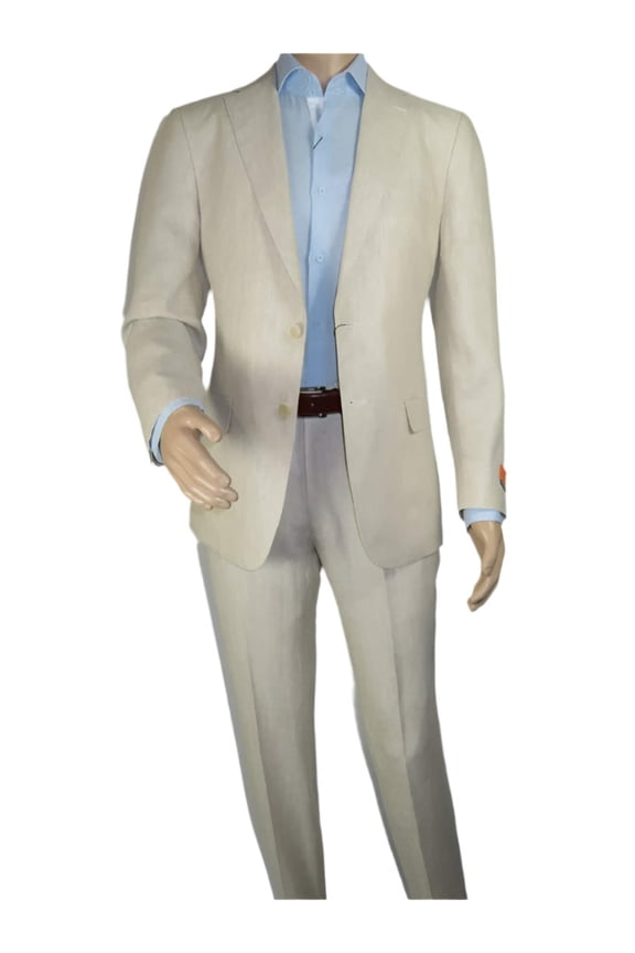 Men's ENZO Linen Spring Summer Suit Light Weight Breathable E58302-7 Natural