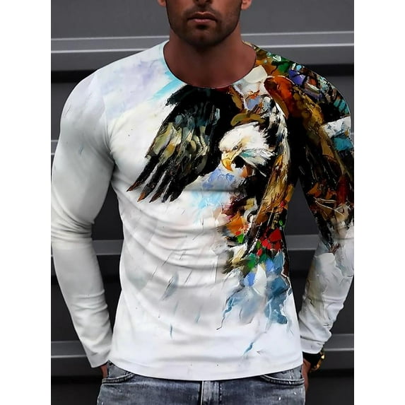 Men's Eagle 3D Printed Retro Long-Sleeve Shirt Tie Dye T Shirt Round Neck Long Sleeve Tops Multicolor M