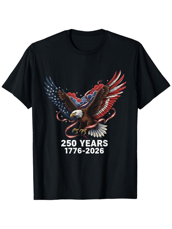 Men's Eagle Flag 250 Years 1776-2026 250th Birthday T-Shirt, Comfortable Breathable Soft Tee, Men's 100% Cotton Graphic T-Shirt 180gsm