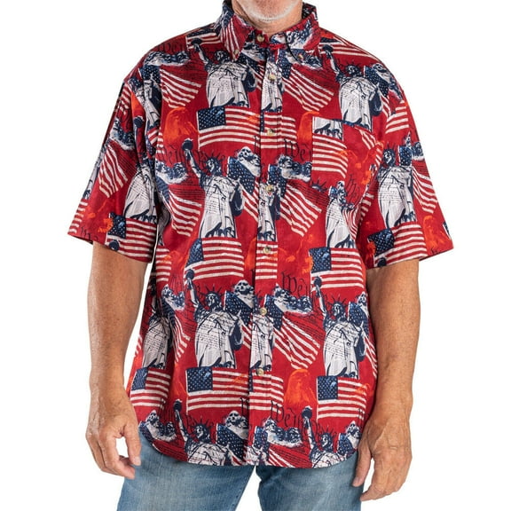 Men's Eagle Liberty 100% Cotton Button-Down Patriotic American Flag USA Shirt