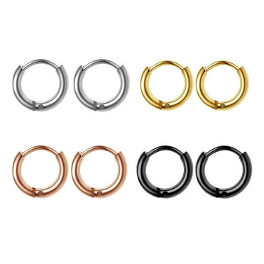 HOMEMAXS 4 Pairs Stainless Steel Round Earrings for Men Daily Life Fashion Outfit Ear Jewelry 1.4x0.25cm