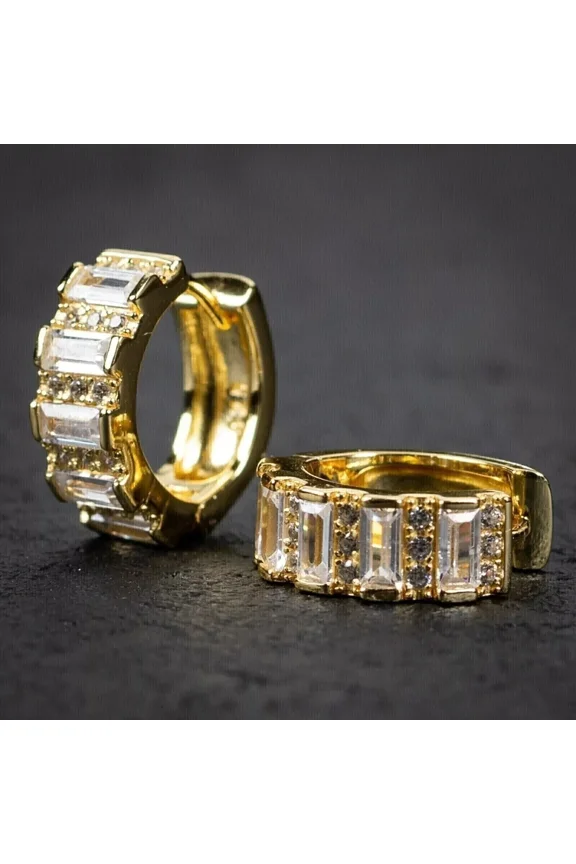 Men's Earrings Hoop Baguette 2 Ct Cut Moissanite White 14K Yellow Gold Plated