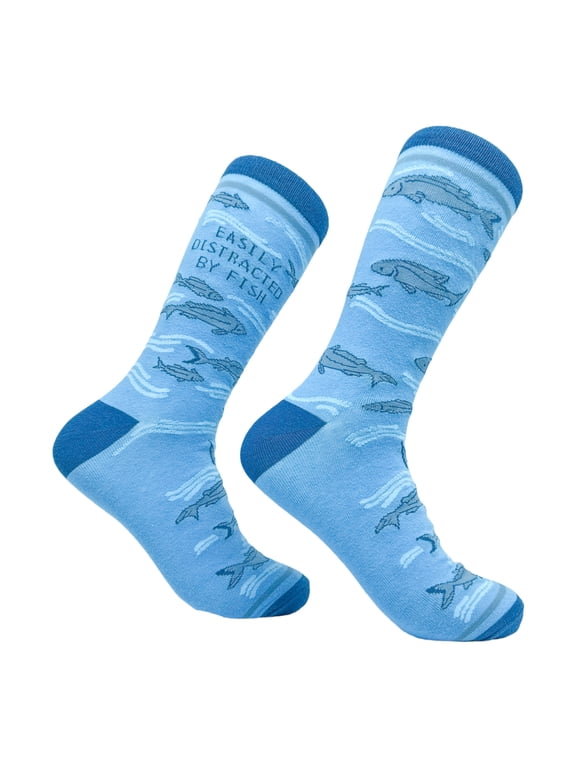 Men's Easily Distracted By Fish Socks Funny Fishing Hook Catch Fishermen Footwear