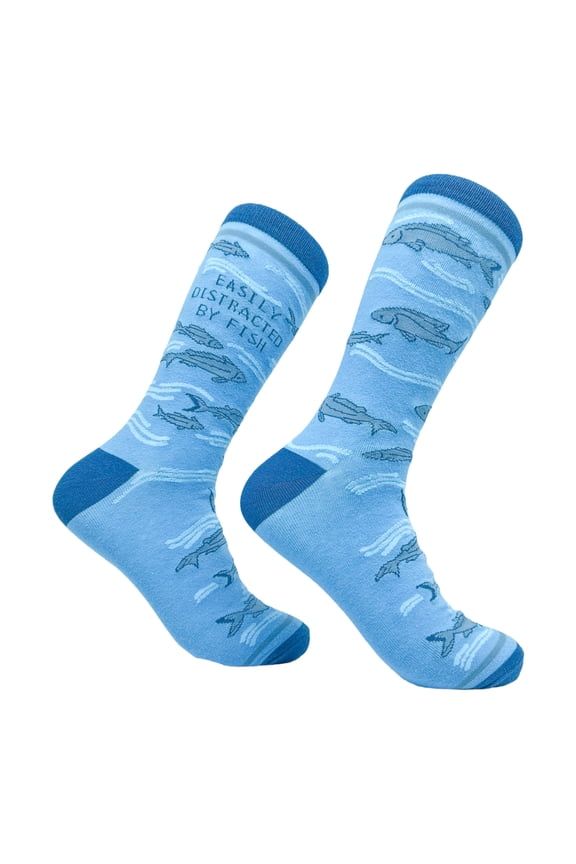 Men's Easily Distracted By Fish Socks Funny Fishing Hook Catch Fishermen Footwear