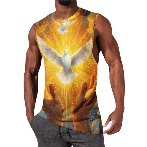 Men's Easter Cross Print Tank Tops – Sleeveless Crew Neck Casual Shirts for Spring Summer Holiday Spring Casual Cross Print Top