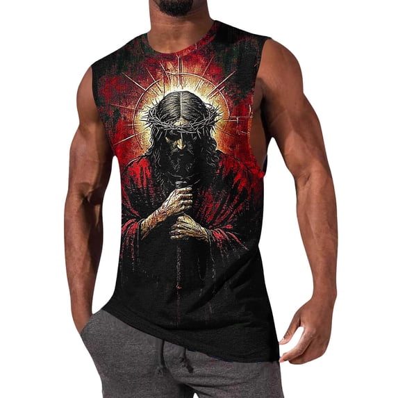 Men's Easter Cross Print Tank Tops – Sleeveless Crew Neck Casual Shirts for Spring Summer Holiday Warm Weather Easter Vest Men