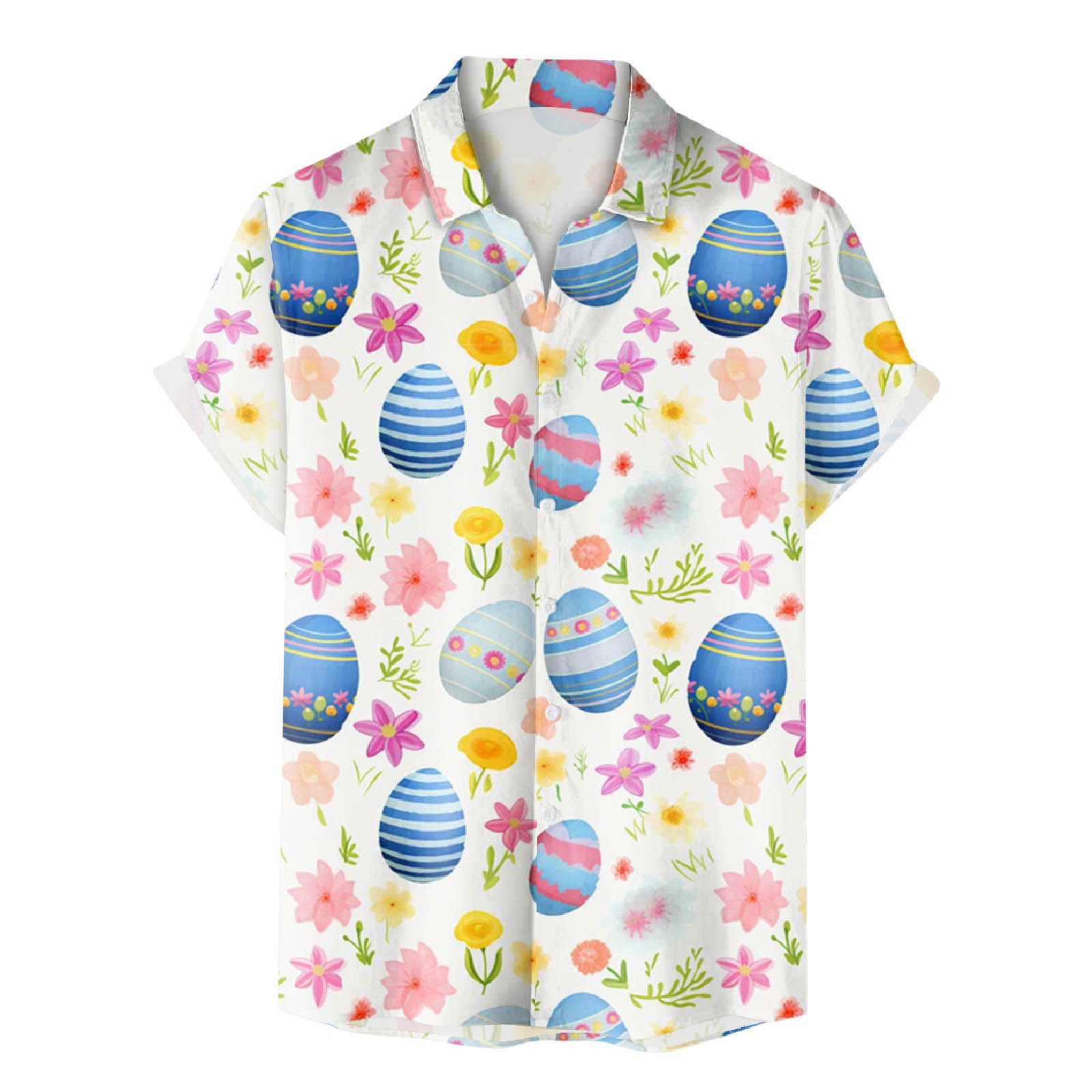 Men's Easter Fashion Digital 3D Printed Short Sleeve Lapel Button Down