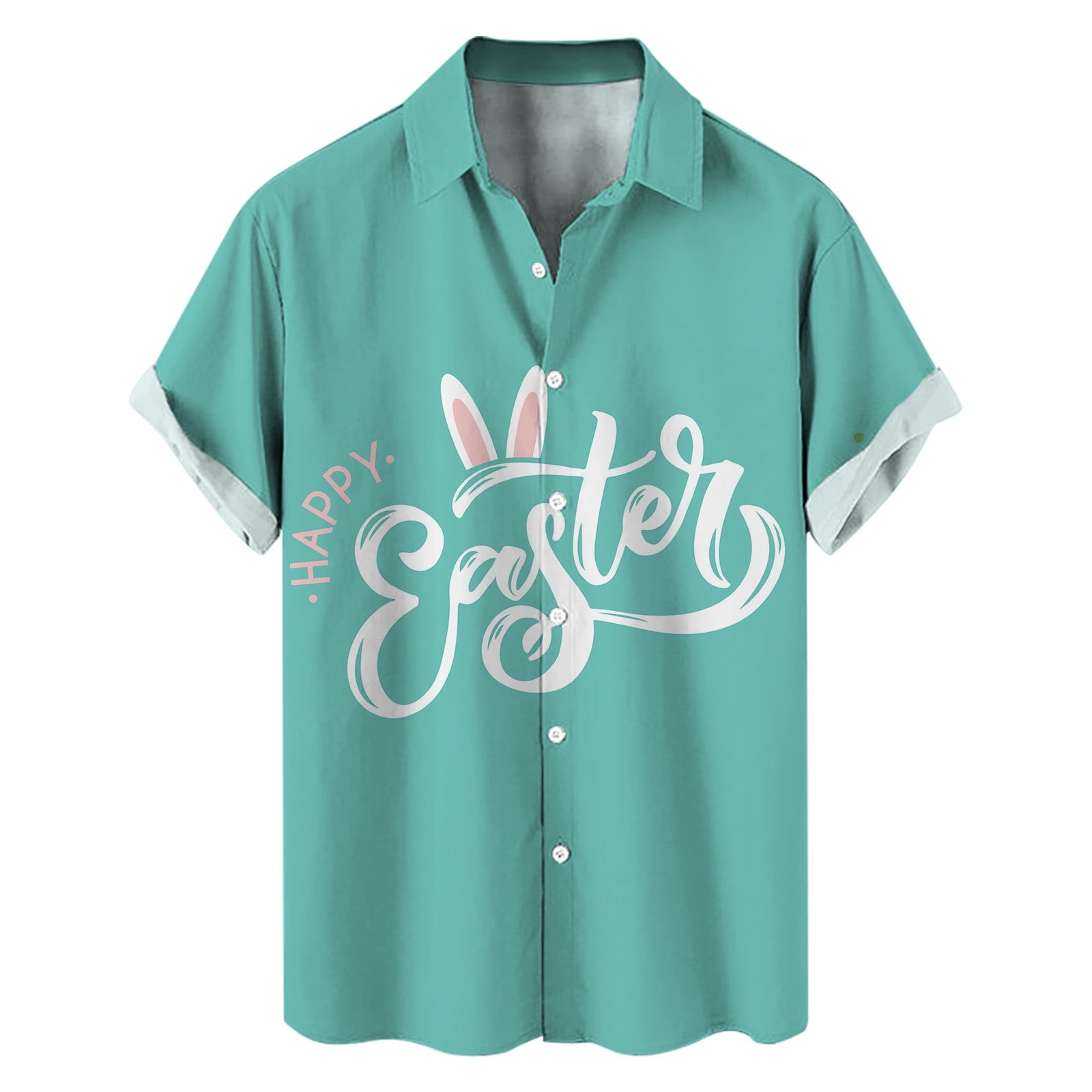 Men's Easter Rabbit Print Short Sleeve Male Leisure Shirt Spring Summer ...