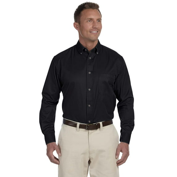 Men's Easy Blend™ Long-Sleeve Twill Shirt with Stain-Release - BLACK - 3XL