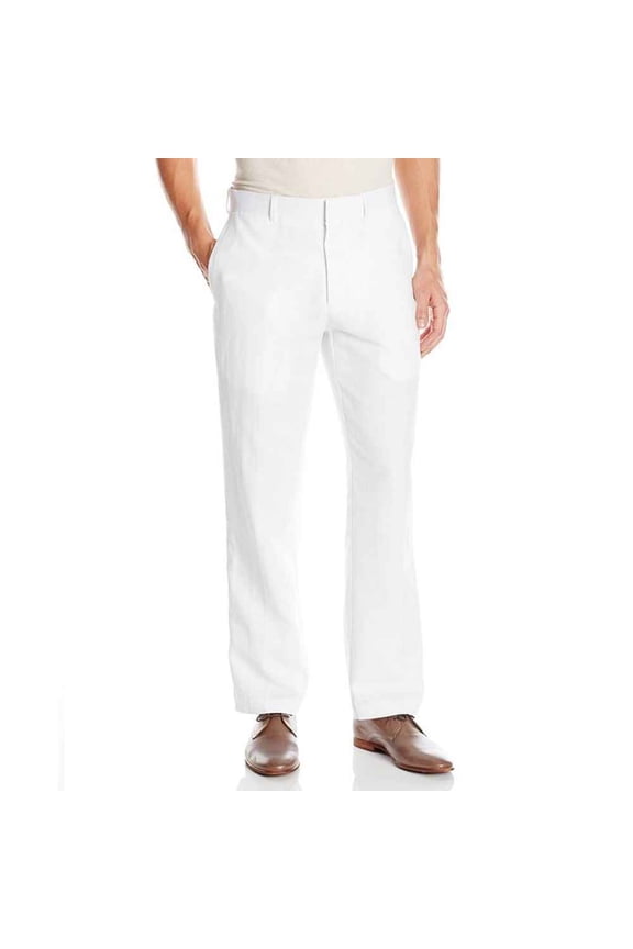 Men's Easy Care Linen Blend Flat Front Pant SIZE:38x32 COLOR:WH