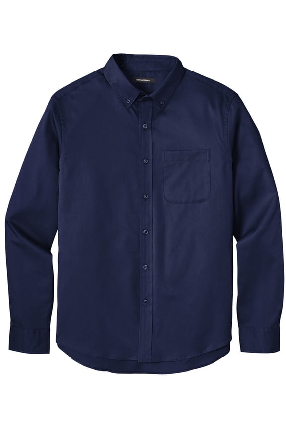 Men's Easy-Care Wrinkle-Resistant Twill Shirt with Pocket, 3XL Navy Blue