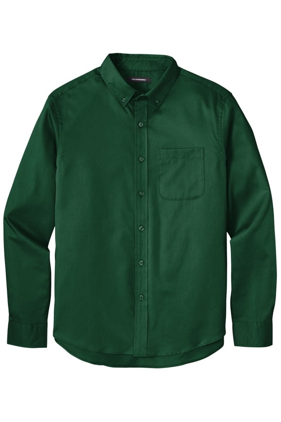 Men's Easy-Care Wrinkle-Resistant Twill Shirt with Pocket, Extra-Small Dark Green