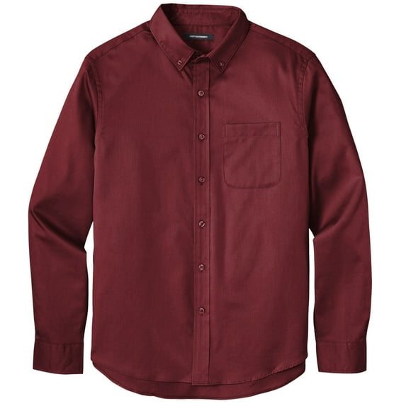 Men's Easy-Care Wrinkle-Resistant Twill Shirt with Pocket, Medium Burgundy