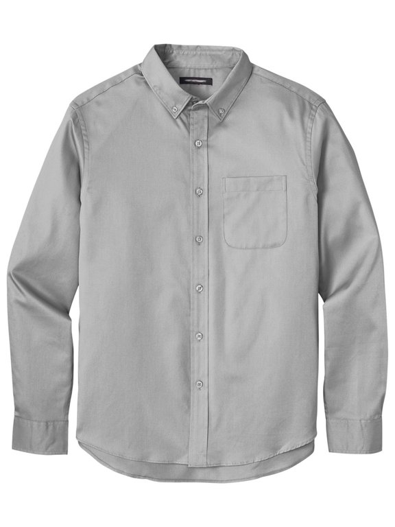 Men's Easy-Care Wrinkle-Resistant Twill Shirt with Pocket, Medium Gusty Grey