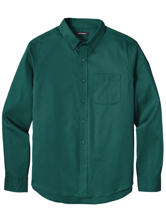 Men's Easy-Care Wrinkle-Resistant Twill Shirt with Pocket, Medium Marine Green