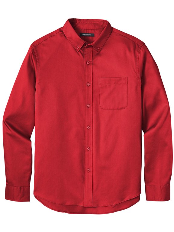 Men's Easy-Care Wrinkle-Resistant Twill Shirt with Pocket, Medium Rich Red