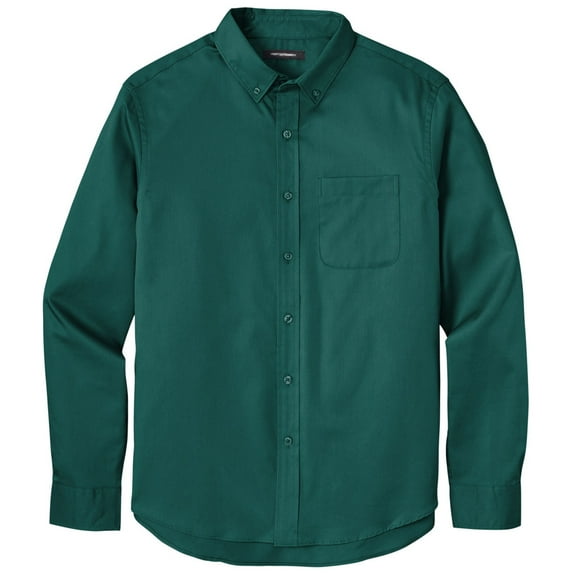 Men's Easy-Care Wrinkle-Resistant Twill Shirt with Pocket, Small Marine Green