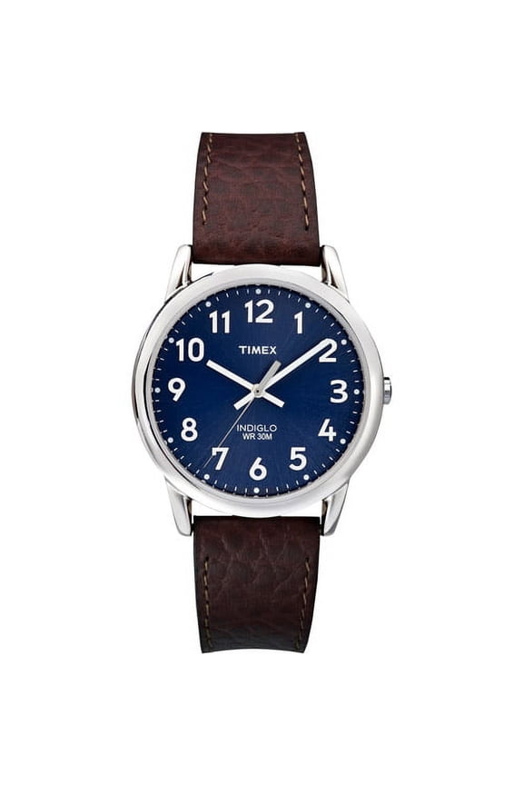 Men's Easy Reader Watch, Brown Leather Strap