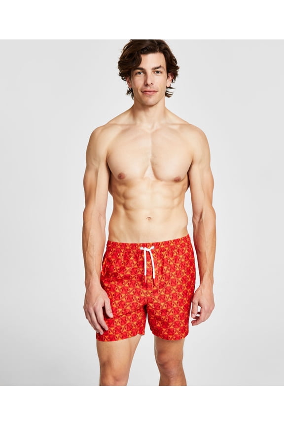 Men's Eco Geo Print Drawstring Swim Trunks Orange Maya Print S