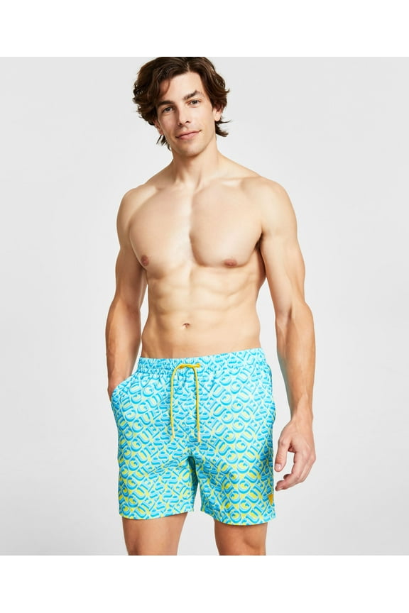Men's Eco Island Graphic Drawstring Swim Trunks Lime Blue Thousand S