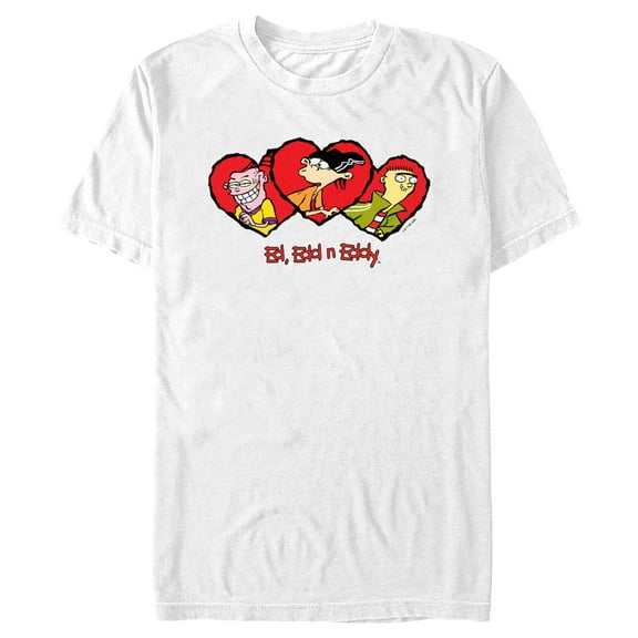 Men's Ed, Edd n Eddy Valentine's Day Heart Portraits  Graphic Tee White 2X Large