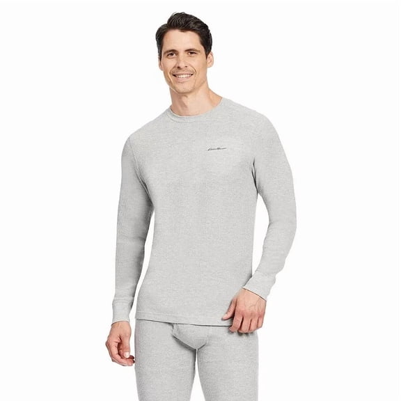 Men's Eddie Bauer Baselayer Waffle Crew Top Midweight Warmth, Heather Gray, X-Large
