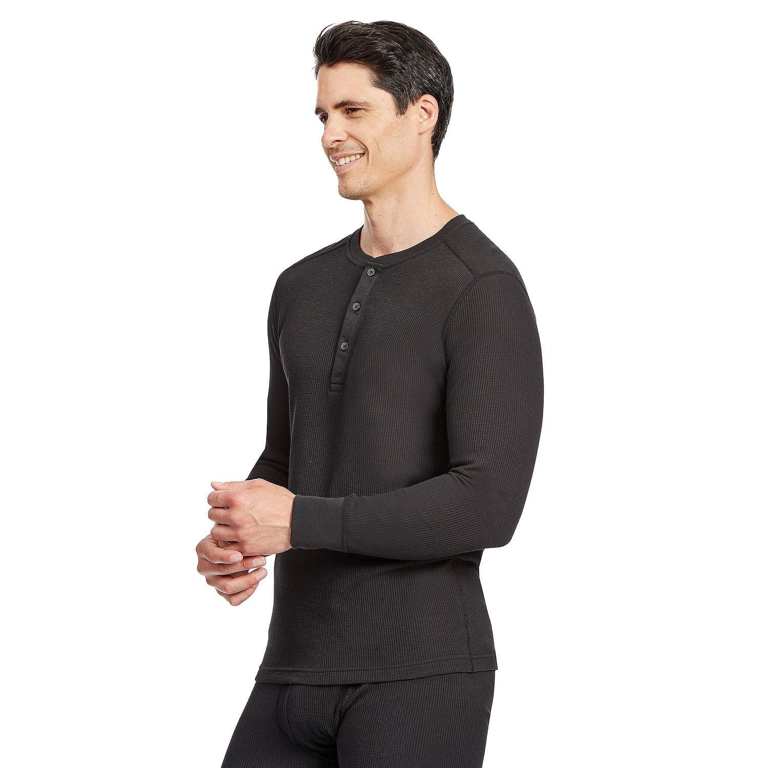 Men's Eddie Bauer Midweight Waffle Henley, Black. Medium - Walmart.com