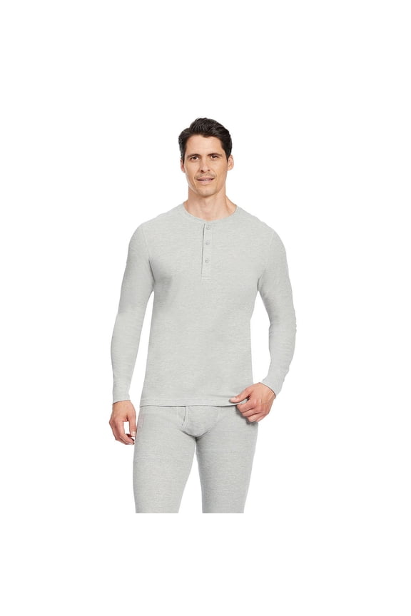 Men's Waffle Henley Midweight Heather Gray Large