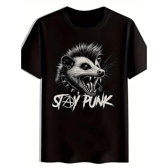 Men's Edgy Punk Rock Possum Stay Punk T-Shirt