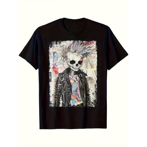 Men's Edgy Punk Rock Skeleton Graphic T-Shirt