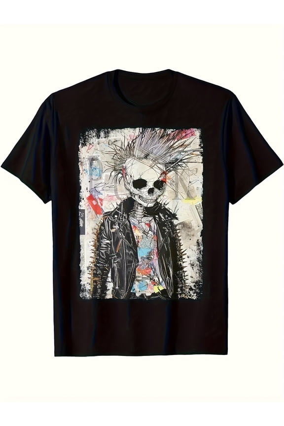 Men's Edgy Punk Rock Skeleton Graphic T-Shirt