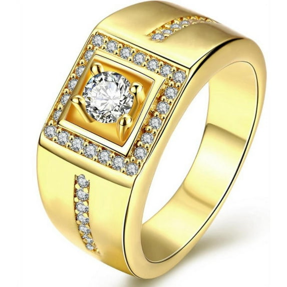 Men's Eight Hearts And Eight Diamonds Zircon Classic Gold Ring