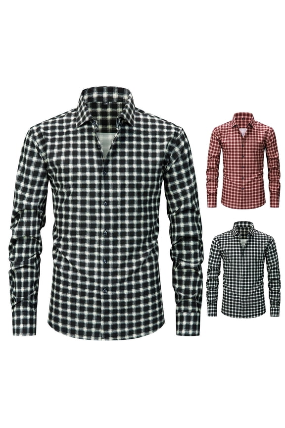 Men's Elastic Checked Button Down Long Sleeve Shirt Digital Print Casual Fashion Top for Business Casual Vacation Holiday Beach Outfits Daily Wear Essential | Ihhxva,Red 2XL