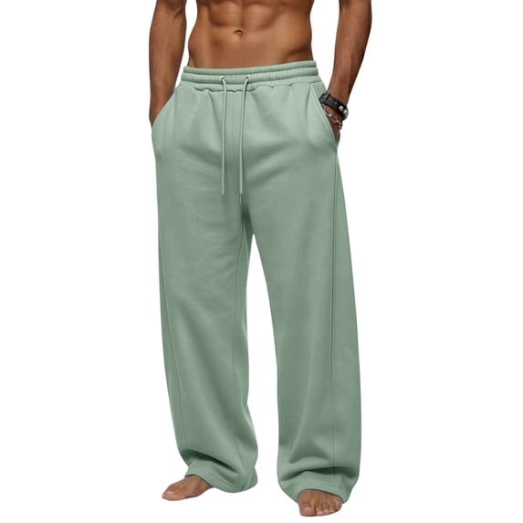 Men's Elastic Drawstring Waist Wide Straight Sweatpants Soft French Terry Loose Fit Multi Solid Color Casual Street Workout Jogger Sports Long Trousers For Male