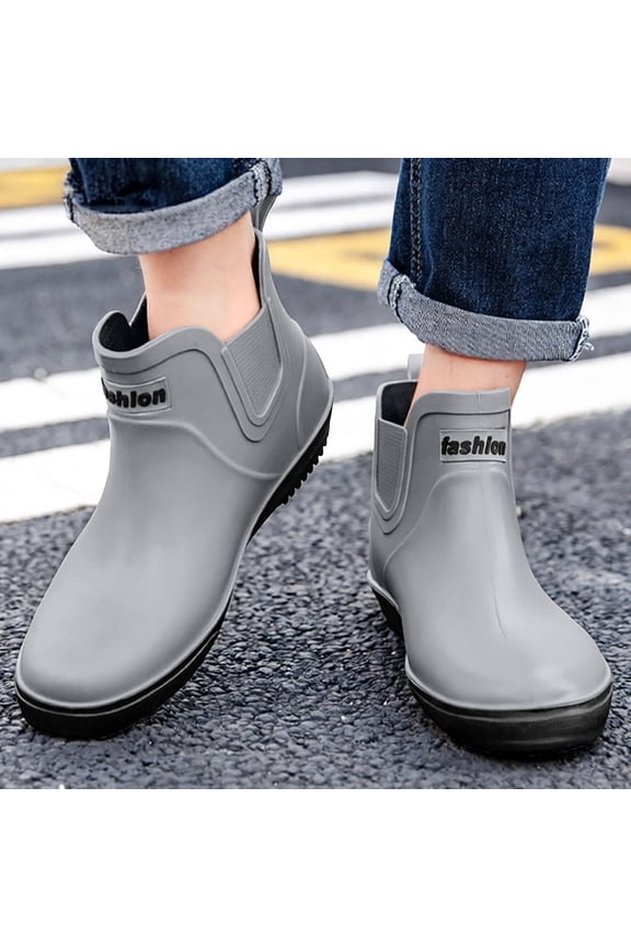 Men's Elastic Side Panel Chelsea Short Rain Boots Easy Slip On Full Waterproof Anti Slip Flat Outsole Matte Light Tones Multi Color Options for Rainy City Commutes Household Cleaning Chores Gray 39