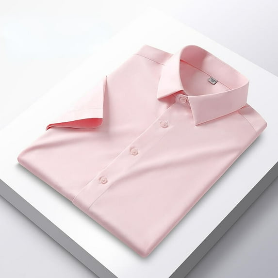 Men's Elastic Silk Short-Sleeve Wrinkle-Free Shirt Solid Color Dress Shirt