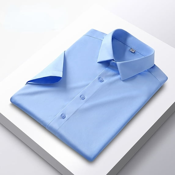 Men's Elastic Silk Short-Sleeve Wrinkle-Free Shirt Solid Color Dress Shirt