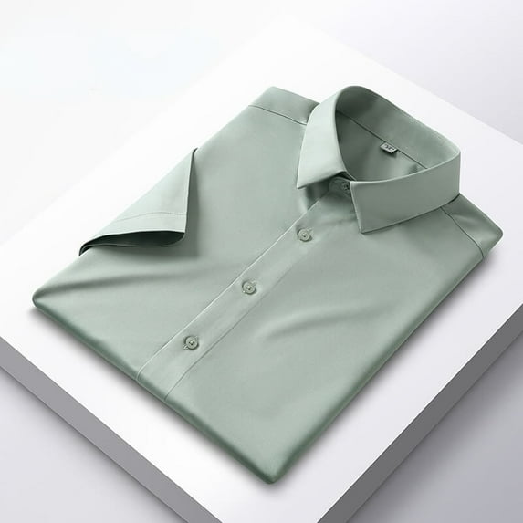 Men's Elastic Silk Short-Sleeve Wrinkle-Free Shirt Solid Color Dress Shirt