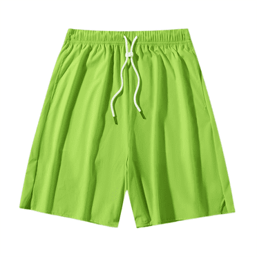 Men's Elastic Waist Beach Shorts with Lace-Up Detail, Quick-Dry Casual Shorts for Surfing & Outdoor Adventures ,Fluorescent Green M