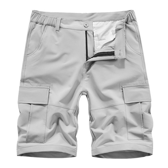 Men's Elastic Waist Button Zip Cargo Shorts Multi Pockets Work Short Pants Plus Size Gray,3XL