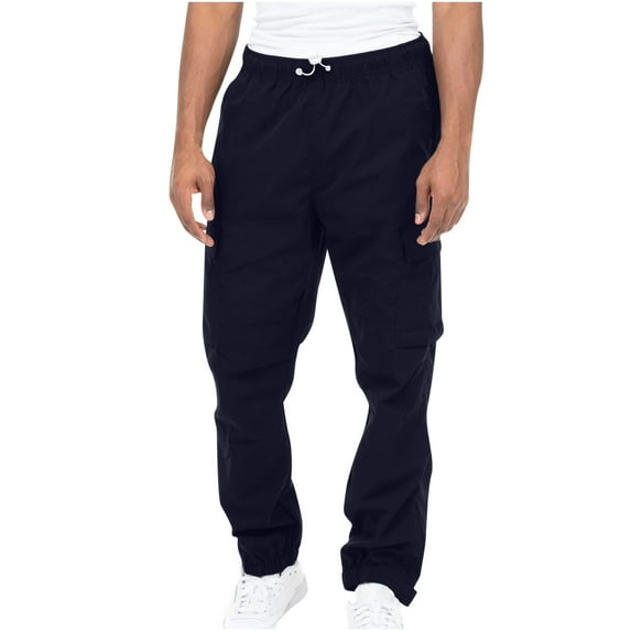 Men's Elastic Waist Cargo Pants with Belt Loops Multiple Pocket Outdoor Casual Straight Leg Trousers for Fitness & Daily Wear
