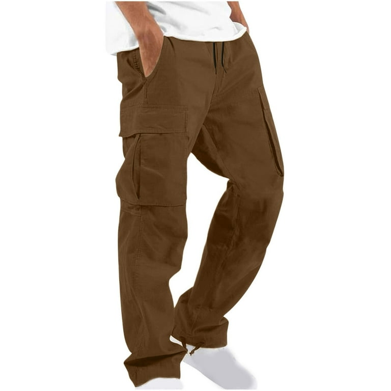 Men's Elastic Waist Cargo Pants with Multi-Pockets Plus Size Solid Color  Hiking Trousers Loose Athletic-Fit Sweatpants