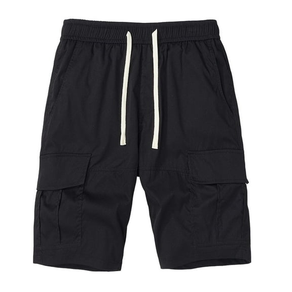 Men's Elastic Waist Cargo Shorts Multi-Pockets Outdoor Casual Shorts Loose Straight Fit Shorts