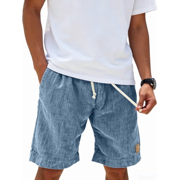 Men's Elastic Waist Cotton Drawstring Loose Fit Shorts for Summer Casual Beach Blue XL