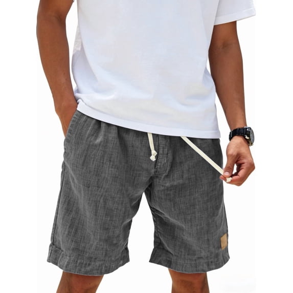 Men's Elastic Waist Cotton Drawstring Loose Fit Shorts for Summer Casual Beach Gray 4XL