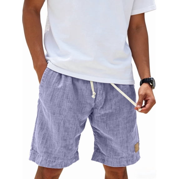 Men's Elastic Waist Cotton Drawstring Loose Fit Shorts for Summer Casual Beach Purple S