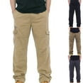 thumbnail image 1 of Men's Elastic Waist Cotton Ripstop Cargo Pants,Casual Relaxed Fit Lightweight Workwear Pull On Pants with Multi Pockets Size M-5XL Yellow, 1 of 9