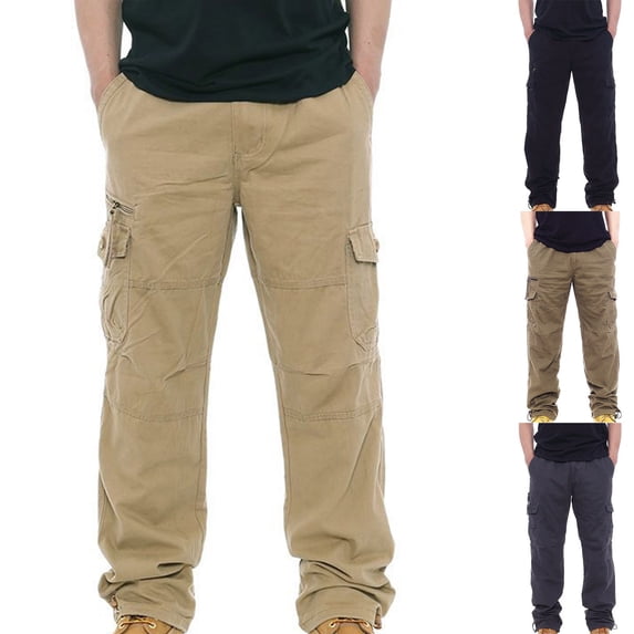 Men's Elastic Waist Cotton Ripstop Cargo Pants,Casual Relaxed Fit Lightweight Workwear Pull On Pants with Multi Pockets Size M-5XL Yellow