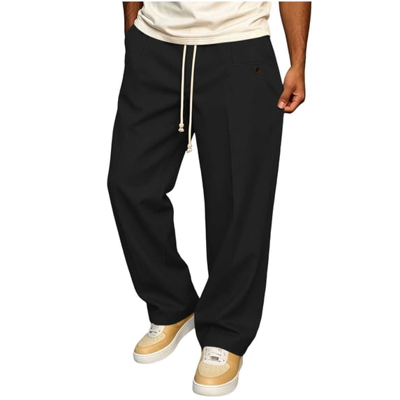 Men's Elastic Waist Golf Pants, Business Casual Relaxed Fit Straight Leg Trousers, Drawstring Chino Pants for office & Golf Big and Tall Size S-3XL Black