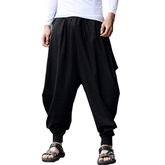 Men's Elastic Waist Harem Pants Sweaterpants Yoga Trousers Baggy Joggers GYM22 Black01 L